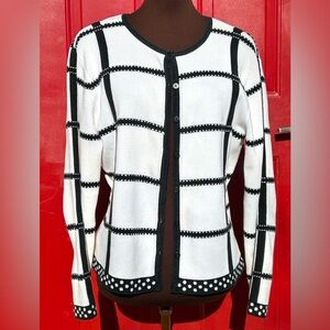 TALBOTS sMP blk/wht grid cardigan-💯cotton